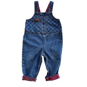 Vintage 90s Gymboree Rainbow Tag Boys Plaid Lined Quilted Overalls XS 9-18M RARE